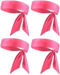 Head Tie Pink Tennis Headbands Tie Back, Sweat Wicking Ninja Karate Running Headband Headwrap for Men Women Kids Girls Boys (Pink 4 Pack)