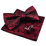 Men's Paisley Bow Tie, Hanky and Cufflinks Set (Maroon)(Size: One Size)