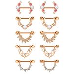 D.Bella 14G Nipple Rings Opal CZ Nipplerings Piercing Stainless Steel Nipple Straight Piercing Barbell for Women Girls, Metal, stainless steel