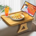 TISEMENT Couch Tray for Wide Sofa, 11.8’’ × 8.7’’ Clip On Sofa Arm Tray with 360° Rotating Bracket,Foldable Couch Arm Table for widening Space, Wooden Couch Cup Holder for Drinks/Snacks/Fruits