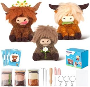 WATINC Needle Felting Kit - 3 Set Unique Different Cute Doll Wool Felt Needle Tools Foam Pad Instruction, DIY Home Decoration Craft Party Supplies for Art Work Starter Beginners (Highland Cow)