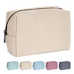 MAANGE Cosmetic Bags for Women Small Makeup Bag for Purse Corduroy Makeup Pouch Travel Makeup Bag with Metal Zipper Make Up Bag for Travelling(Beige)