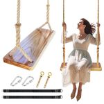 JMZOO Wooden Swing, Swing Seat 24"x 8"x 1.2,Adult Wooden Tree Swing 500lbs,Adjustable Hemp Rope & Extension Tree Straps 100 inch,Outdoor Wood Swing,Hanging Wooden Swing,Wood Swings for Adults Kids