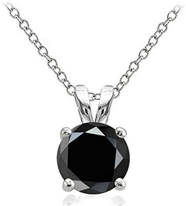 Hoops & Loops 925 Sterling Silver Black Cubic Zirconia Round Solitaire Necklace for Women Teen Girls Men, Silver, Yellow Gold, Rose Gold, Cubic Zirconia Sterling Silver, Cubic Zirconia