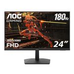 AOC 24G15N 24" Gaming Monitor, Full HD 1920x1080, 180Hz 1ms, 1x HDMI 2.0, 1x Display Port, Adaptive-Sync, 3-Sided Frameless, HDR Ready, Console Gaming Ready, 3-Year Zero-Bright-Dot