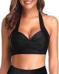 Tempt Me Women Bikini Top Push Up Swim Top Halter Retro Bathing Suit Top Padded Swimsuit Top Only, Black, X-Large