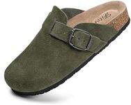 FITORY Womens Clogs Slip-on Potato Shoes Leather Mules with Suede Cork Footbed Green Size 10