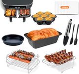 9 Pcs Dual Basket Air Fryer Accessories,304 Stainless Steel Rack Fit for Ninja Foodi DZ201/DZ401 & Most 3.7Qt+ Double Zone Air Fryers, Include, Pizza Pan, Rack & Skewer, Egg Bite Mold,100 Paper Liner