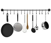 Greenco Black Pot and Pan Wall Mounted Rail Hanger Racks| Cookware Set and Storage Organization| 15-Hook Hanging Rack | Great For Kitchen Shelf