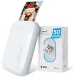Liene 2x3” Photo Printer, Mini Instant Portable Color Mono Photo Printer Bundle 50 Zink Adhesive Sheets, Bluetooth 5.0, Compatible w/iOS & Android, Small Picture Printer for Smartphone, White