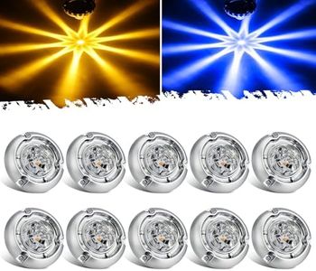 Partsam 10Pcs Mini Dual Color Glass Lens Watermelon Lights,Amber to Blue LED Marker Clearance Light Turn Signal for Semi Truck Trailer RV, Compatible with Freightliner Kenworth Peterbilt