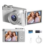 4K Digital Camera, Autofocus 64MP Vlogging Camera, 2.83" 180° Flip Screen, 16X Zoom, Anti-Shake, Point and Shoot Digital Camera with 32G TF Card, Compact Photo Camera for Kids Beginners (White)