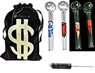 Newzenx® Oil Meth Crystal Pipe 5 Inch Thick Glass Combo Value Pack (12mm/5 Inch/2 Pieces) 2 Different Sign Incl. Velvet Pouch & Pipe Cleaner