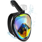 UKON Snorkel Mask Full Face Foldable Snorkel Tube 180 View Anti-Fog Anti-Leak for Swimming Snorkeling Scuba Diving Mask Adult Men Women(Dazzle Black, L/XL)