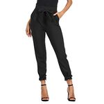 GRACE KARIN Women Trouser High Waist Belt Decorated Pencil Capri Pants with Bow-Knot Black S CL903-1