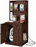 DWVO Large Hidden Litter Box Furniture with Shelves and Charging Station, Wooden Cat Litter Box Enclosure for Self-Cleaning Litter Boxes, Brown Oak