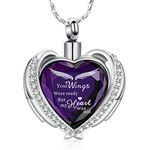 Imrsanl Cremation Jewelry Angel Wing Heart Urn Pendant Necklaces for Women Crystals Birthstone Urns for Human Ashes Memorial Locket Keepsake Ashes Jewelry (Wings-Purple)