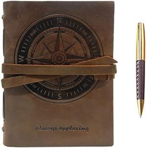 Leather Journal Nautical Compass Notebook Embossed Maritime Sea Adventure A5 Travel Diary, For Men For Women, Genuine Vintage Rustic Leather 6" x 8", Bound For Writing Notes Handmade Sketchbook + Pen