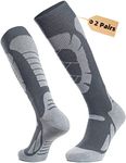 2-Pair Merino Wool Ski Socks APTESOL Warm Thermal Compression Snowboard Socks for Snow Skiing Outdoor Cold Weather, Grey, Medium