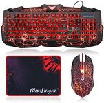 BlueFinger Backlit Gaming Keyboard and Mouse Combo,USB Wired Backlit Keyboard Mouse Game Set,Multimedia Keys,3 Color LED Crack Illumination Keyboard Mouse for Game and Work