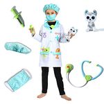 Sincere Party Veterinarian Role Play Costume,Kids Vet Doctor Lab Coat Set,Plush Animal Patient Included 5-7Years