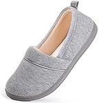 HomeTop Women's Comfort Cotton Knit Memory Foam House Shoes Light Weight Terry Cloth Loafer Slippers w/Anti-Skid Rubber Sole (9 M US, Light Gray)