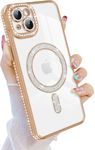 Cat Care Cute Compatible with iPhone 13 Diamond Glitter Case,Luxury Bling Rhinestone Soft Clear TPU Bumper Case,Compatible with MagSfe and Camera Lens Protection Cover for Women Girls (Gold)