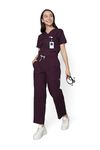 KNYA Classic Women's 5-Pocket New Gen Scrubsuit | V Neck | Flexibile & Comfortable Top & Bottom | Easily Accessible Pockets | Uniform for Doctors | Wine (L)