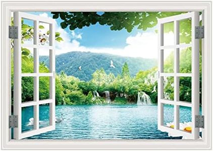 FLFK Fake Window Wall Sticker - Landscape Faux Window Wall Mural for Wall Decor, Stick and Peel Wall Decals,48"x32",Set of 2 Sheets