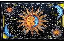 NOKHWAL Tapestry Wall Hanging Sun Moon Tarot Tapestry Handmade Printed Design Cotton Wall Hanging Tapestry Wall Hanging Wall Décor Poster (C, 40x30 Inches)