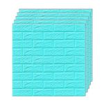 GOWALL 3D Wall Panels, Blue Brick Printable 3D Wallpaper Stick and Peel, Self Adhesive Waterproof Foam Faux Brick Paneling for Bedroom, Bathroom, Kitchen Pack of 8