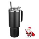 40oz Tumbler with Straw and Lid 1200 ml Insulated Tumbler with Straw Stainless Steel Coffee Cup Travel Mug, Water Bottle Vacuum Insulated Thermos for Hot and Cold Drink (Black)