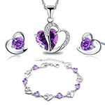 Findout Jewelry Set for Women, Sterling Silver Amethyst Red Pink Blue Clear Green Crystal Heart Pendant Necklace and Earrings with Bracelets Jewelry Sets for Women and Girls