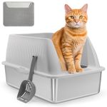 Enclosed Stainless Steel Cat Litter Box,High Side,XXL-Large Litter Box for Big Cats,Easy Clean Kitty Litter Box, Non-Sticky,Anti-Leakage,Reduce odor,Include Litter Scoop and Cat Litter Mat(Light Grey)