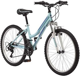 Pacific Mountain Sport Youth/Adult Hardtail Mountain Bike, Boys and Girls, 24-Inch Wheels, 18 Speed Twist Shifters, Front Suspension, Steel Frame, Light Blue