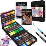 H & B Dual Tip Brush Pen Colored Pen,Fineliners Felt Tip Pen Set 72 Colors Colouring Pens Markers with Coloring Book & Watercolor Book, Art Pen Supplies for Kids Adult Drawing Painting