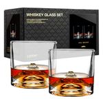 LIITON Mount Fuji Heavy Crystal Whiskey Glasses Gift Set of 2, Thick Freezable Bourbon Glass 1lb Each, Premium Whiskey Gifts for Men, Frozen Crystal Chills Cocktails, 10 oz