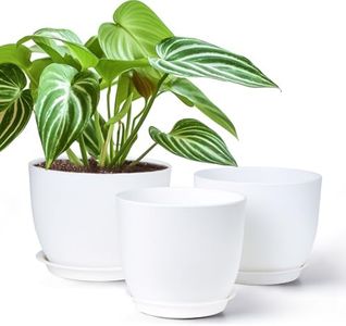 Gardrium Plant Flower Pots 10/9/8 inch Set of 3, Plastic Planters with Drainage Hole for Indoor Outdoor Garden, White