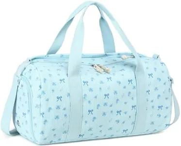 BTOOP Duffle Bag for Gym Sports Women Girls Workout Travel Bag Weekender with Shoe Compartment and Wet Pocket (Blue Bow-Floral)