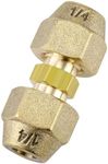 1/4-Inch AC Pipe Joint Connectors, Free Welding Brass Pipe Coupler Adapters for Air Conditioning Copper Pipe Connection, including 2Pcs Flare Nuts, Works for Butt Copper Tube Diameter 1/4" or 6.35mm