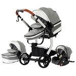 3 in 1 Baby Travel System Pushchair Baby Stroller Portable Travel Baby Carriage Folding Baby Prams Aluminium Frame High Landscape Car for Newborn Babyboomer Poussette (518 Grey Color)