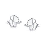 3D Geometric Origami Jewelry Small Animals Zoo Elephant Stud Earring For Women Teen .925 Sterling Silver