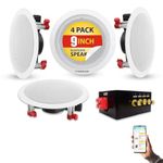 Powerlink 9" Bluetooth Flush Mount in-Ceiling 2-Way Speaker System Quick Connections Polypropylene Cone & Polymer Tweeter Stereo Sound 120 Watt(30W Each) for Office, Gym, Home Theater (Pack of 4)