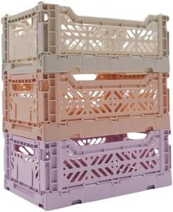 Collapsible Storage Box, Foldable Crate Organizer Bin with Handle, Stackable Crates for Home Organization (Peach-Lilac-LightGray, 4L - 3-Pack)