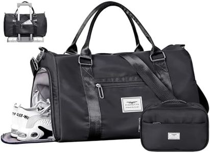 FIORETTO Womens Gym Tote Duffle Bag with Toiletry Bag, Sports Duffel Overnight Hospital Workout Carry on Bag for Girls with Wet Pocket & Shoe Compartment, Ideal for Travel, Swimming, Dance Black