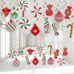 Funrous 56 Pcs Christmas Peppermint Candy Hanging Swirls Decorations Red and White Holiday Party Streamers for Home Winter Holiday Christmas Party Decor(Red White Green)