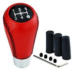 Temzzer 5 Speed Gear Knob Leather Car Shift Knob Transmission Shifter Handle for Most Manual Automatic Vehicles (Red)