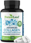 Advanced Collagen Supplement, Type 1, 2 and 3 with Hyaluronic Acid and Vitamin C - Anti Aging Joint Formula - Boosts Hair, Nails and Skin Health - Veggie Capsules - by ForestLeaf (240 Capsules)