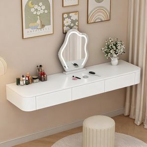 Quvex Fully Assembled Floating Makeup Vanity Desk, Wall Mounted Dressing Table with Drawers, Rounded Corners, 23.6" - 63" Available, Space-Saving Modern Hanging Dresser for Bedroom, Table Only