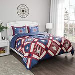 Lavish Home Homestead Patriotic Americana Print All-Season Blanket with Sham (Twin XL)